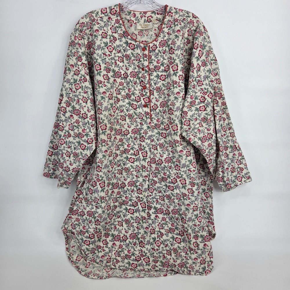 Victoria's Secret Nightshirt M/L Cream Floral Gold Label Vintage Cottagecore